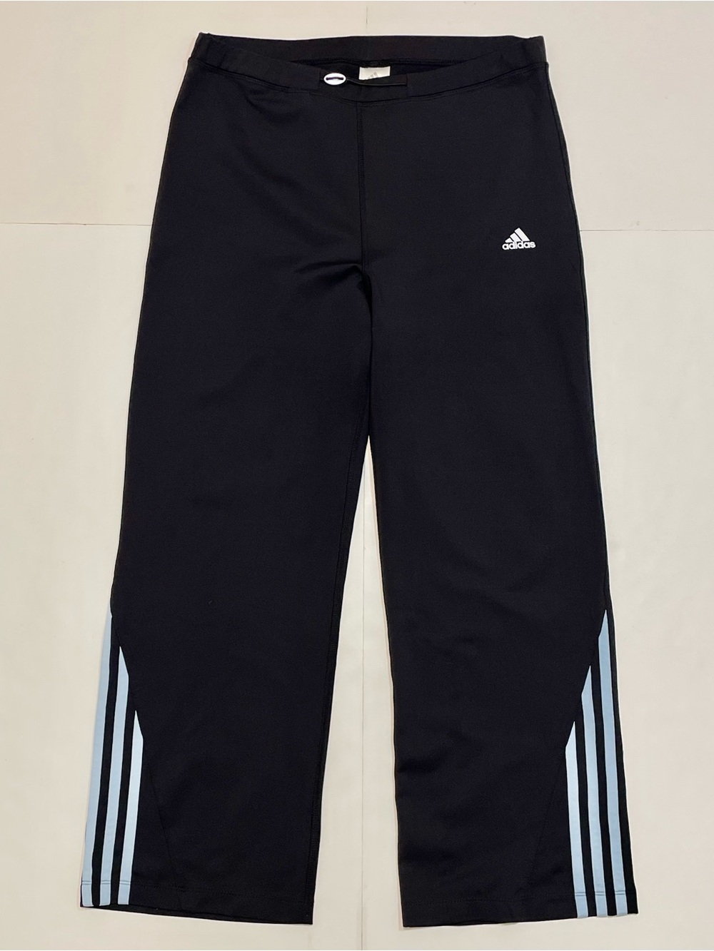 Adidas Y2K Women’s Black Track Pants with Light Blue Stripes Size XL